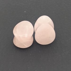 Pair of Double Flare Rose Quartz Teardrop Plugs Gauges, Size 5/8 inch (16 mm)